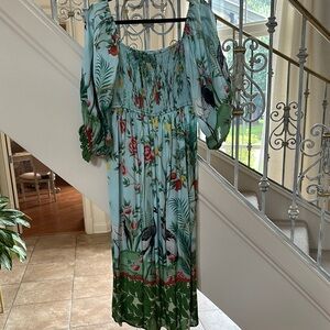 Tropical Print Maxi Dress in Blue and Green